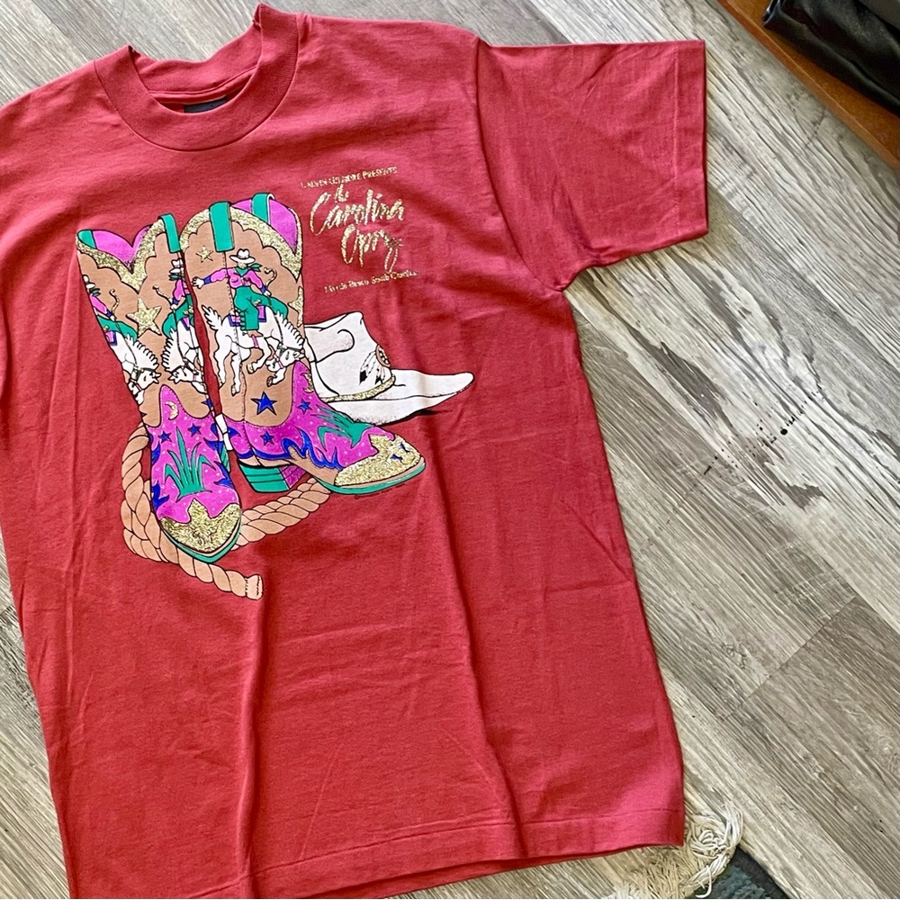 Vintage 1994 Diamond Dust Gold Sparkle Cowgirl Boots Print Carolina Opry T-Shirt - Picture 6 of 16